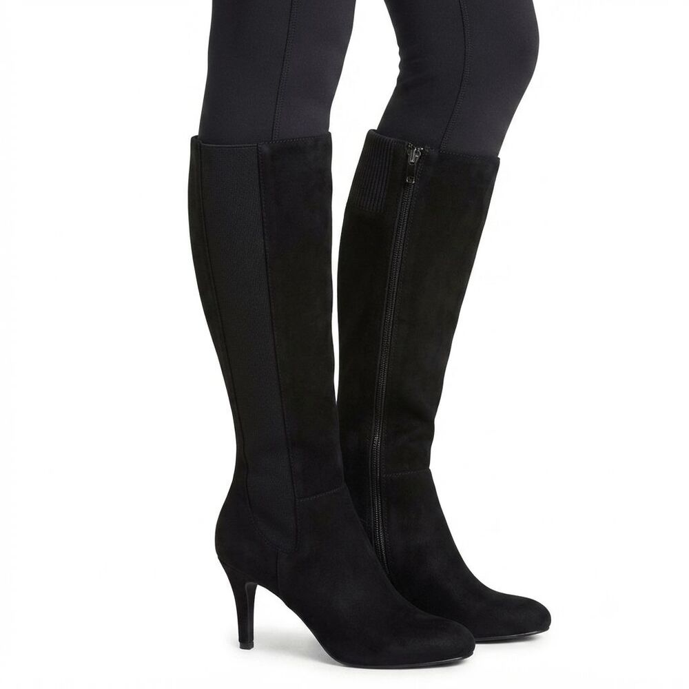 ADRIENNE VITTADINI Theresa Black Suede Heeled Knee High Boot Size 6M